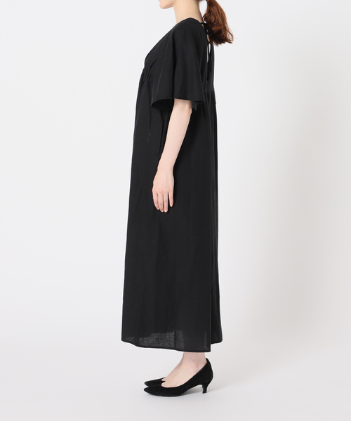 リネンコットンVネックワンピース