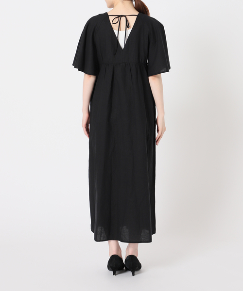 リネンコットンVネックワンピース