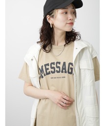 Samansa Mos2 blue | 【USAコットン】ロゴチュニックTシャツ(Tシャツ/カットソー)