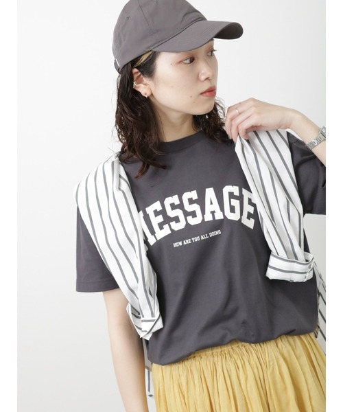 Samansa Mos2 blue(サマンサモスモスブルー)の「【USAコットン】ロゴチュニックTシャツ(Tシャツ/カットソー・レディース・チャコールグレー/オフホワイト/ベージュ・F)」の6枚目の写真