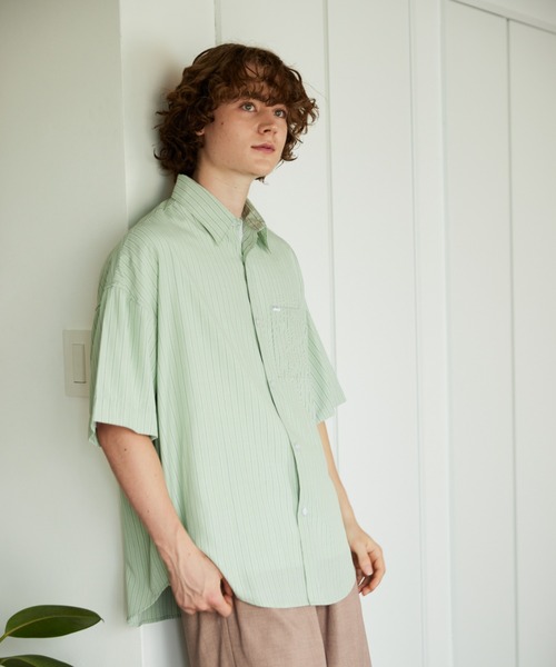 YOEL(ヨエル)の「YOEL - basic stripe S/S shirt(シャツ/ブラウス・メンズ・グリーン/ブルー・MEDIUM/LARGE)」の6枚目の写真