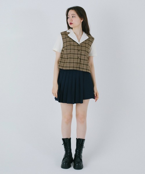 TINA：JOJUN（ティーナジョジュン）の「チェック柄 ドッキングシャツ TINA：JOJUN（シャツ/ブラウス・レディース・アイボリー/ブラウン・M）」の7枚目の写真