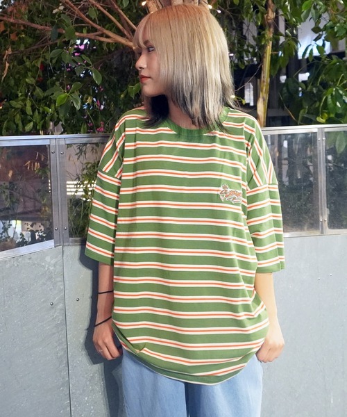 STAY GOLD(ステイゴールド)の「【STAYGOLD】ワンポイント刺繍 ボーダーTシャツ / One point embroidery border T-shirt(Tシャツ/カットソー・メンズ・ネイビー/イエロー/グリーン/ブラウン・FREE)」の2枚目の写真