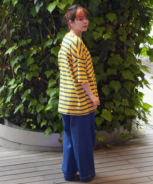 STAY GOLD(ステイゴールド)の「【STAYGOLD】ワンポイント刺繍 ボーダーTシャツ / One point embroidery border T-shirt(Tシャツ/カットソー・メンズ・ネイビー/イエロー/グリーン/ブラウン・FREE)」の11枚目の写真