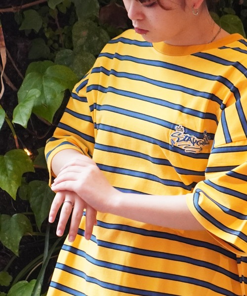 STAY GOLD(ステイゴールド)の「【STAYGOLD】ワンポイント刺繍 ボーダーTシャツ / One point embroidery border T-shirt(Tシャツ/カットソー・メンズ・ネイビー/イエロー/グリーン/ブラウン・FREE)」の7枚目の写真