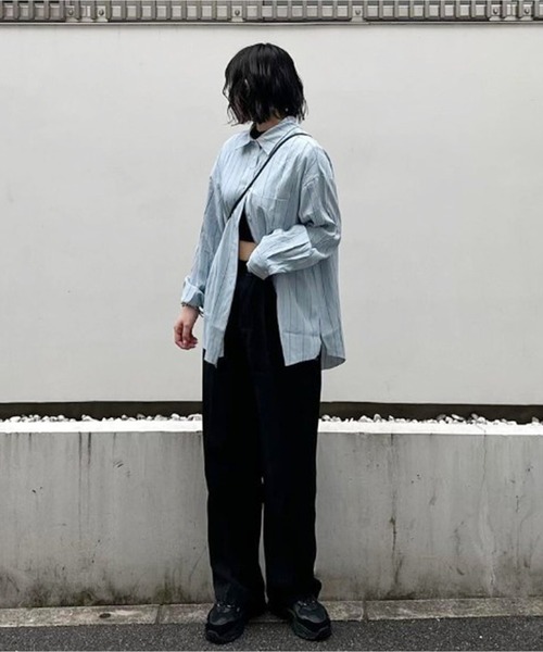 Chick(チック)の「▲OVER STRIPE SHIRT / ビッグシルエットストライプシャツ(シャツ/ブラウス・レディース・ブルー・L/M)」の6枚目の写真