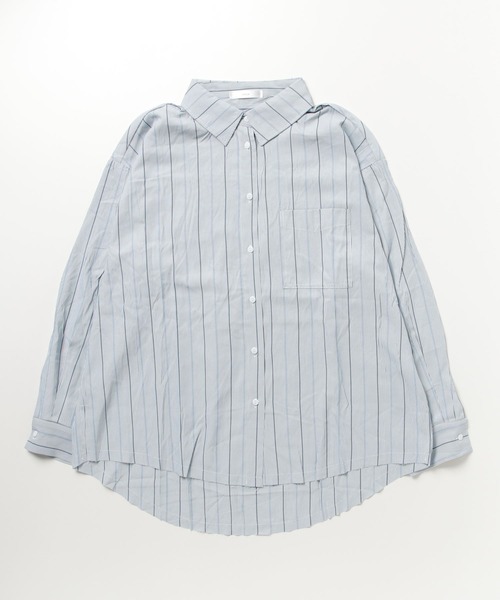 Chick(チック)の「▲OVER STRIPE SHIRT / ビッグシルエットストライプシャツ(シャツ/ブラウス・レディース・ブルー・L/M)」の2枚目の写真