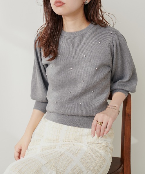 natural couture(ナチュラルクチュール)の「きらきらビジュー装飾ニット(ニット/セーター・レディース・オフホワイト/グレー/ブラック/ピンク・FREE)」の18枚目の写真