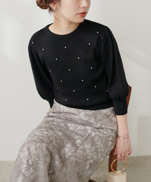 セール】きらきらビジュー装飾ニット（ニット/セーター）｜natural
