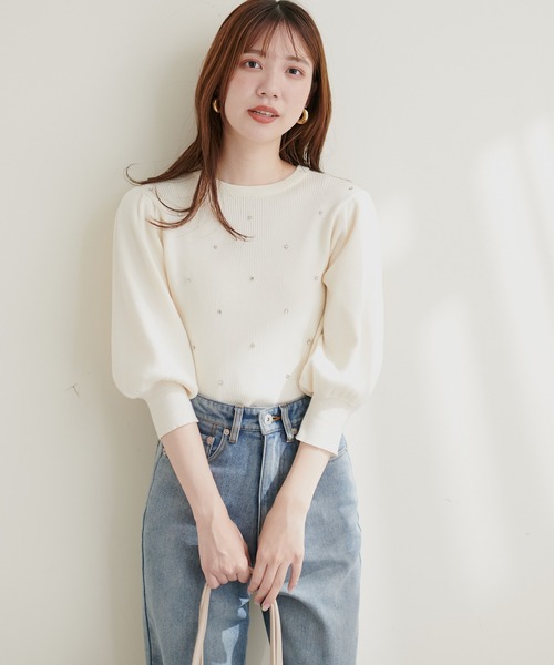 natural couture(ナチュラルクチュール)の「きらきらビジュー装飾ニット(ニット/セーター・レディース・オフホワイト/グレー/ブラック/ピンク・FREE)」の17枚目の写真