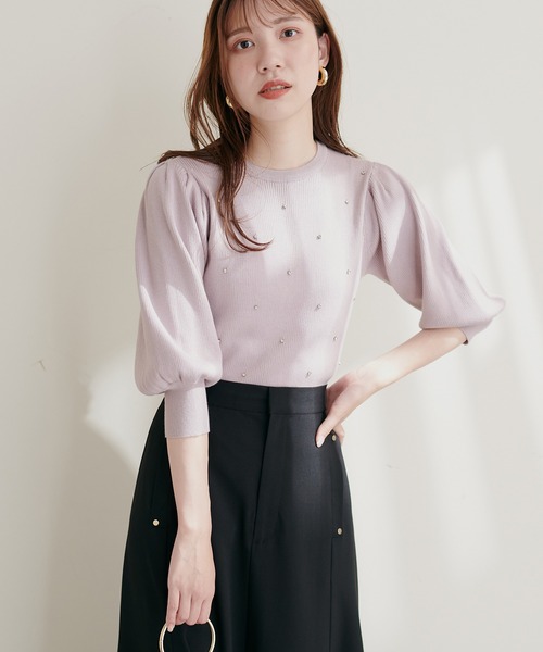 natural couture(ナチュラルクチュール)の「きらきらビジュー装飾ニット(ニット/セーター・レディース・オフホワイト/グレー/ブラック/ピンク・FREE)」の22枚目の写真