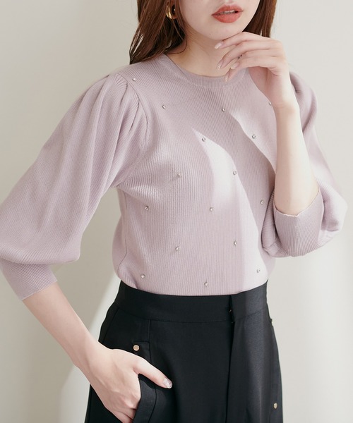 natural couture(ナチュラルクチュール)の「きらきらビジュー装飾ニット(ニット/セーター・レディース・オフホワイト/グレー/ブラック/ピンク・FREE)」の11枚目の写真