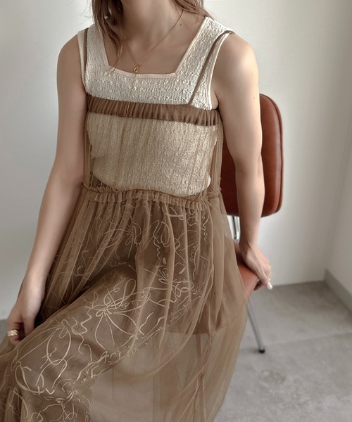 apres jour clair(アプレジュールクレア)の「【apres jour clair】チュールキャミワンピース【ZOZOTOWN限定アイテム】(ワンピース・レディース・ブラウン系その他/アイボリー/ピンクベージュ・X-LARGE/フリー)」の1枚目の写真