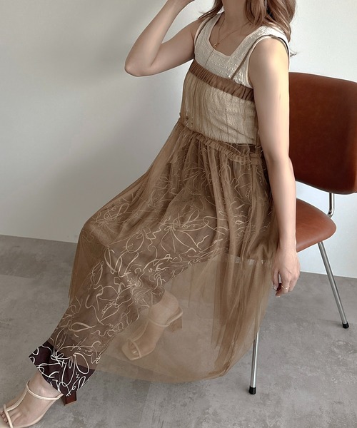 apres jour clair(アプレジュールクレア)の「【apres jour clair】チュールキャミワンピース【ZOZOTOWN限定アイテム】(ワンピース・レディース・ブラウン系その他/アイボリー/ピンクベージュ・X-LARGE/フリー)」の4枚目の写真