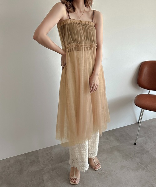 apres jour clair(アプレジュールクレア)の「【apres jour clair】チュールキャミワンピース【ZOZOTOWN限定アイテム】(ワンピース・レディース・ブラウン系その他/アイボリー/ピンクベージュ・X-LARGE/フリー)」の8枚目の写真
