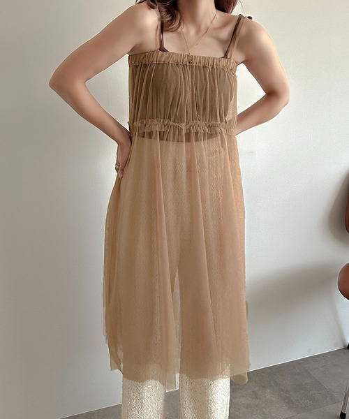 apres jour clair(アプレジュールクレア)の「【apres jour clair】チュールキャミワンピース【ZOZOTOWN限定アイテム】(ワンピース・レディース・ブラウン系その他/アイボリー/ピンクベージュ・X-LARGE/フリー)」の10枚目の写真