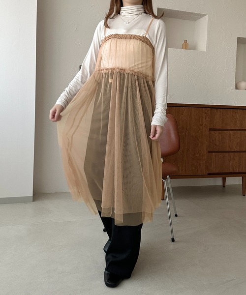 apres jour clair(アプレジュールクレア)の「【apres jour clair】チュールキャミワンピース【ZOZOTOWN限定アイテム】(ワンピース・レディース・ブラウン系その他/アイボリー/ピンクベージュ・X-LARGE/フリー)」の13枚目の写真