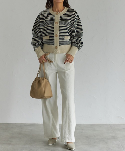 each(イーチ)の「ボーダーツイード風ニットカーディガン(カーディガン/ボレロ・レディース・ホワイト×ブラック/ブラック×ホワイト/ホワイト×ネイビー/ホワイト・FREE)」の10枚目の写真