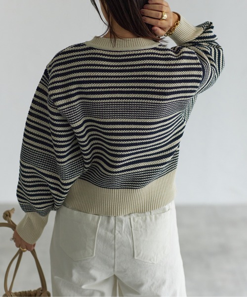 each(イーチ)の「ボーダーツイード風ニットカーディガン(カーディガン/ボレロ・レディース・ホワイト×ブラック/ブラック×ホワイト/ホワイト×ネイビー/ホワイト・FREE)」の8枚目の写真