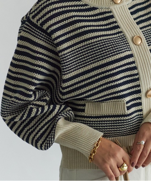 each(イーチ)の「ボーダーツイード風ニットカーディガン(カーディガン/ボレロ・レディース・ホワイト×ブラック/ブラック×ホワイト/ホワイト×ネイビー/ホワイト・FREE)」の9枚目の写真