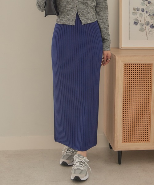 CHAN ME(チャンミ)の「ワイドリブニットスカート【ロング丈】(スカート・レディース・アイボリー/ブラック/ブルー/オレンジ/チャコール/ベージュ/チャコールグレー・X-LARGE/LARGE/MEDIUM)」の6枚目の写真
