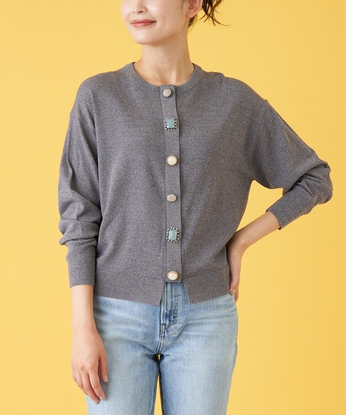 en recre（アンレクレ）の「マルチビジューカーディガン（カーディガン/ボレロ・レディース・レモンイエロー/クリアレッド/MD.GRY/LT.PINK/ダークネイビー・2）」の2枚目の写真