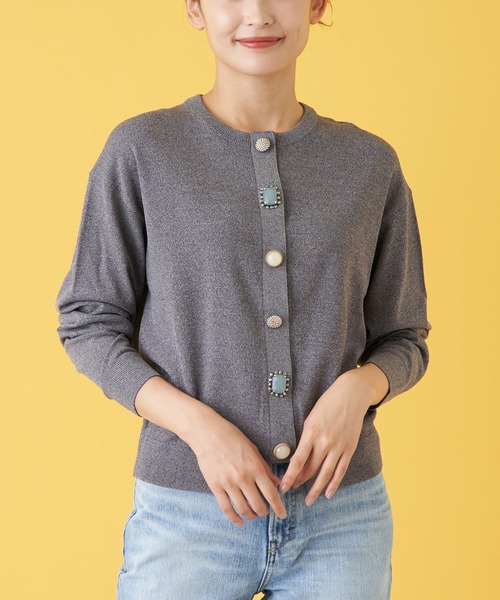 en recre（アンレクレ）の「マルチビジューカーディガン（カーディガン/ボレロ・レディース・レモンイエロー/クリアレッド/MD.GRY/LT.PINK/ダークネイビー・2）」の6枚目の写真