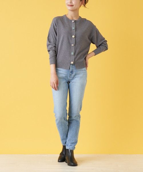 en recre（アンレクレ）の「マルチビジューカーディガン（カーディガン/ボレロ・レディース・レモンイエロー/クリアレッド/MD.GRY/LT.PINK/ダークネイビー・2）」の17枚目の写真