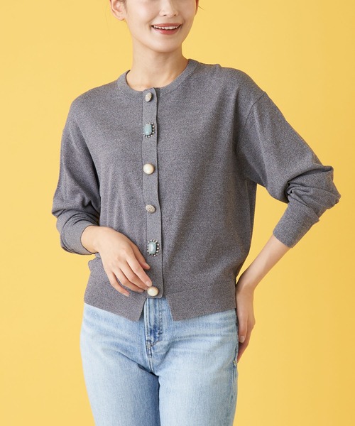 en recre（アンレクレ）の「マルチビジューカーディガン（カーディガン/ボレロ・レディース・レモンイエロー/クリアレッド/MD.GRY/LT.PINK/ダークネイビー・2）」の7枚目の写真