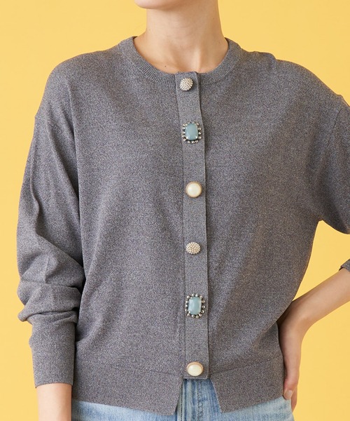 en recre（アンレクレ）の「マルチビジューカーディガン（カーディガン/ボレロ・レディース・レモンイエロー/クリアレッド/MD.GRY/LT.PINK/ダークネイビー・2）」の18枚目の写真