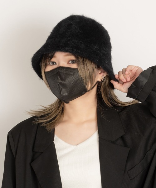 polka polka(ポルカポルカ)の「ふわふわシャギー バケットハット(ハット・レディース・ブラック/アイボリー・FREE)」の4枚目の写真