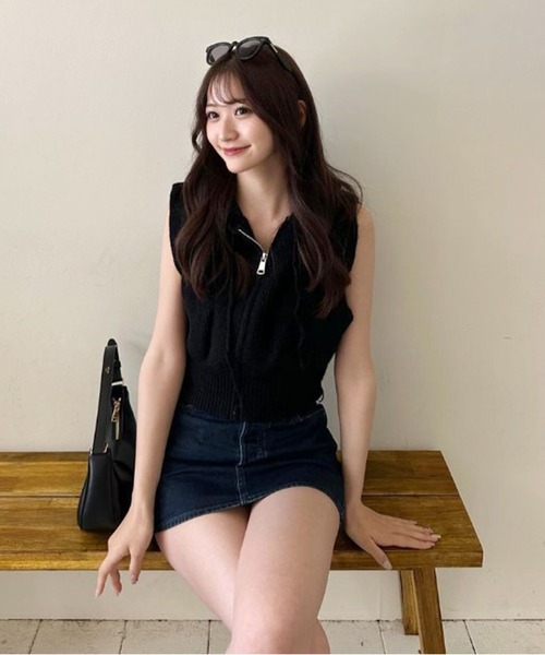 ROOPTOKYO（ループトウキョウ）の「▲ショート丈フルジップニットベスト（ベスト・レディース・ホワイト/ライトブラウン/グレー/ブラック・FREE）」の3枚目の写真