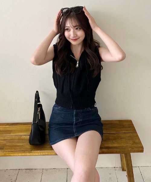 ROOPTOKYO（ループトウキョウ）の「▲ショート丈フルジップニットベスト（ベスト・レディース・ホワイト/ライトブラウン/グレー/ブラック・FREE）」の11枚目の写真