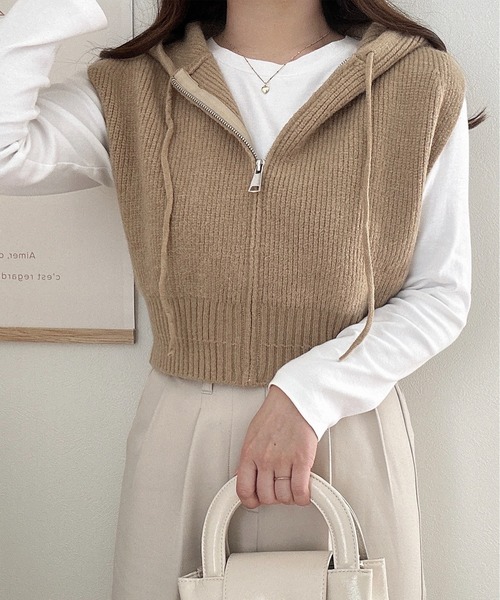 ROOPTOKYO（ループトウキョウ）の「▲ショート丈フルジップニットベスト（ベスト・レディース・ホワイト/ライトブラウン/グレー/ブラック・FREE）」の12枚目の写真