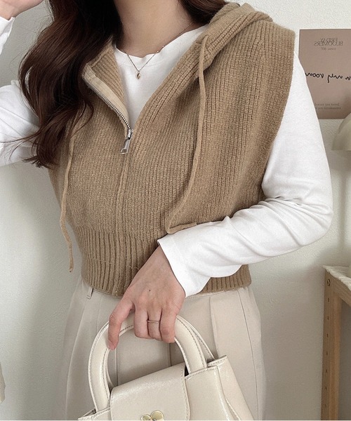 ROOPTOKYO（ループトウキョウ）の「▲ショート丈フルジップニットベスト（ベスト・レディース・ホワイト/ライトブラウン/グレー/ブラック・FREE）」の14枚目の写真