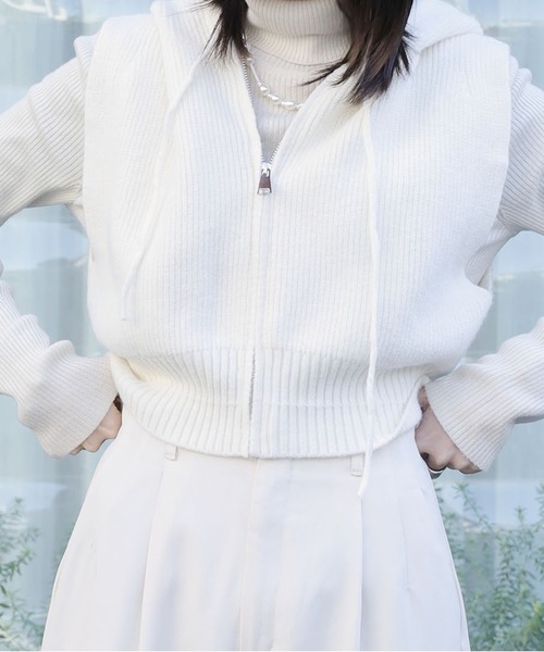 ROOPTOKYO（ループトウキョウ）の「▲ショート丈フルジップニットベスト（ベスト・レディース・ホワイト/ライトブラウン/グレー/ブラック・FREE）」の15枚目の写真