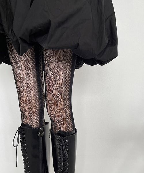 c.u.l（シーユーエル）の「総レース 花柄タイツ cula757（タイツ/ストッキング・レディース・ブラック/ホワイト・FREE）」の2枚目の写真