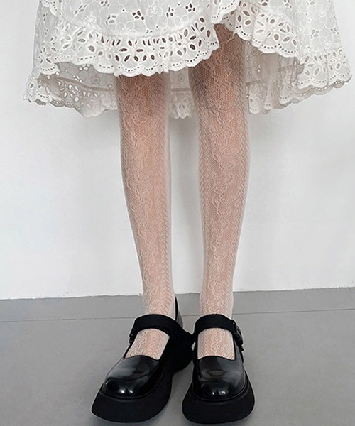 c.u.l（シーユーエル）の「総レース 花柄タイツ cula757（タイツ/ストッキング・レディース・ブラック/ホワイト・FREE）」の3枚目の写真