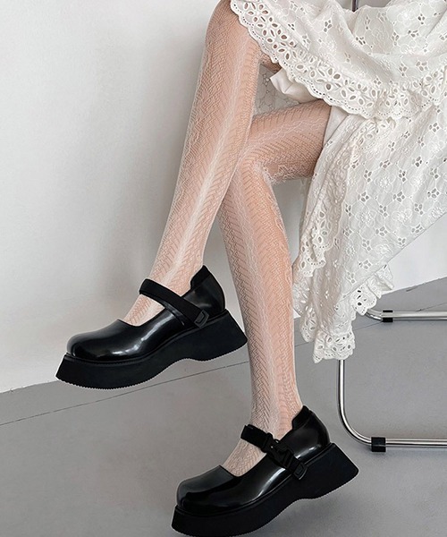 c.u.l（シーユーエル）の「総レース 花柄タイツ cula757（タイツ/ストッキング・レディース・ブラック/ホワイト・FREE）」の4枚目の写真