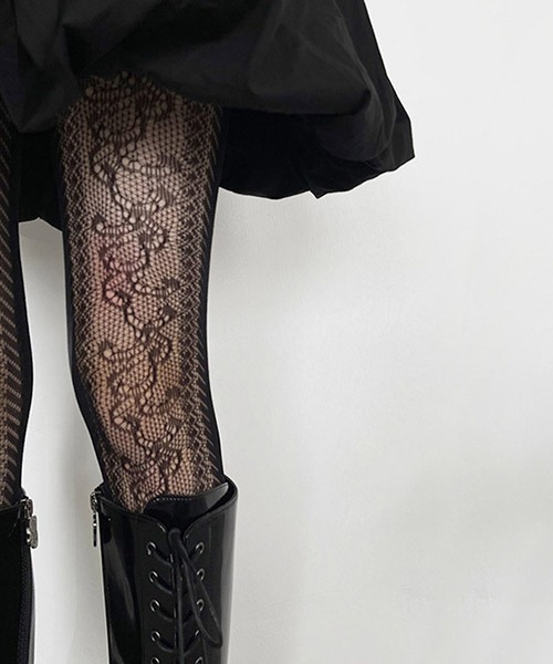 c.u.l（シーユーエル）の「総レース 花柄タイツ cula757（タイツ/ストッキング・レディース・ブラック/ホワイト・FREE）」の6枚目の写真