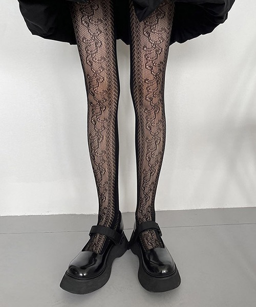 c.u.l（シーユーエル）の「総レース 花柄タイツ cula757（タイツ/ストッキング・レディース・ブラック/ホワイト・FREE）」の7枚目の写真