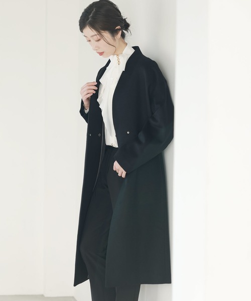 Filomo（フィローモ）の「[Filomo]カシミヤブレンドウールノーカラーロング（ノーカラージャケット・レディース・ブラック/グレイッシュベージュ/ネイビー・M/L）」の14枚目の写真