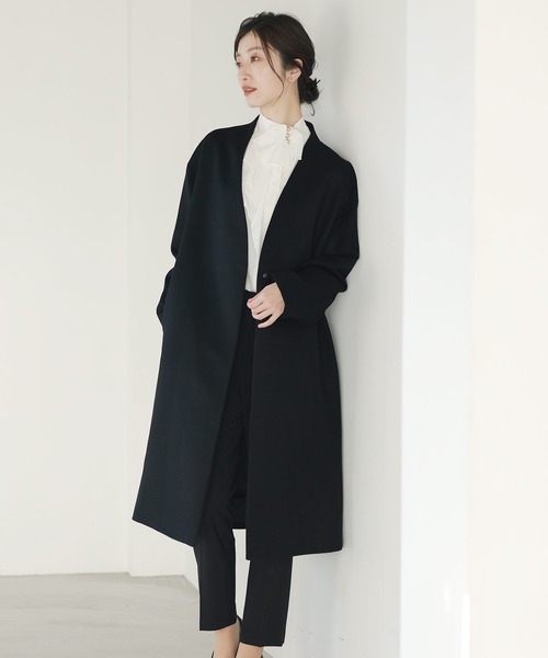 Filomo（フィローモ）の「[Filomo]カシミヤブレンドウールノーカラーロング（ノーカラージャケット・レディース・ブラック/グレイッシュベージュ/ネイビー・M/L）」の15枚目の写真