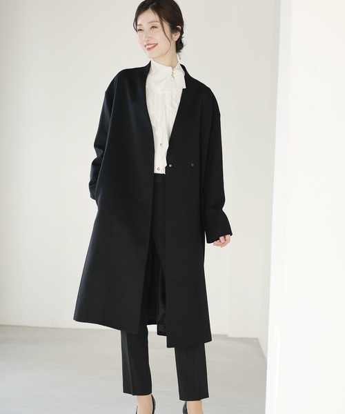 Filomo（フィローモ）の「[Filomo]カシミヤブレンドウールノーカラーロング（ノーカラージャケット・レディース・ブラック/グレイッシュベージュ/ネイビー・M/L）」の16枚目の写真