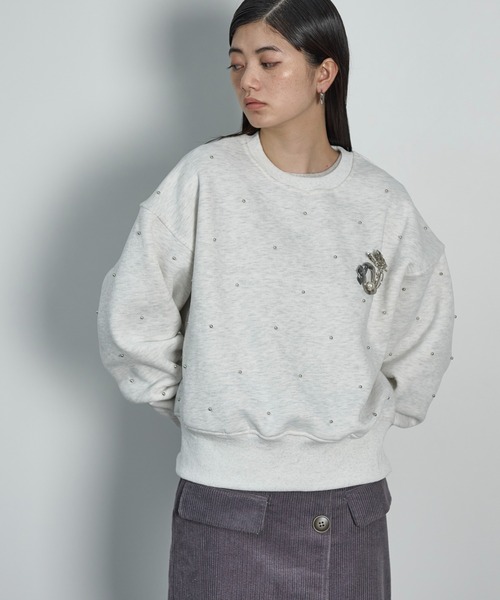THE YOn（ザヨン）の「ドットスタッズスウェットプルオーバー（スウェット・レディース・オートミール/ネイビー/チャコールグレー/ピンク/ボルドー・FREE）」の12枚目の写真