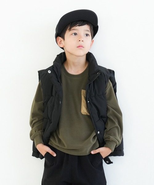 coca（coca）（コカ）の「キッズ　ストレッチフリースポケット付きトップス（スウェット・キッズ・ブラック/カーキ・120/140/110/130）」の4枚目の写真