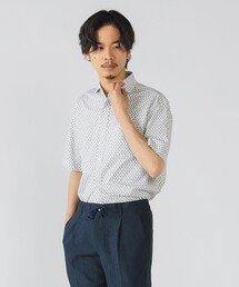 ハニカムプリント カッタウェイカラー フルオープン ポロシャツ