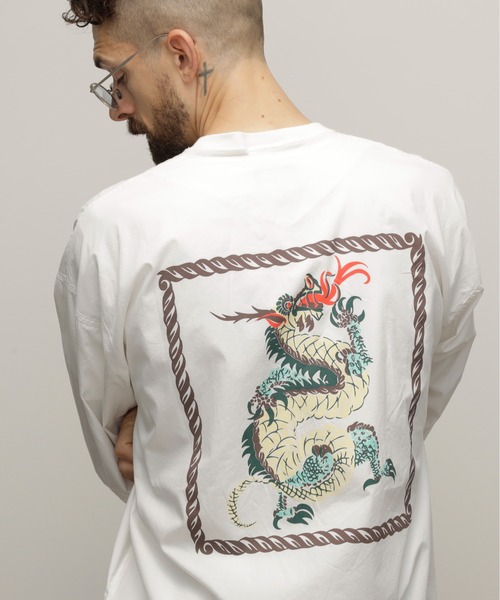 Schott(ショット)の「Schott/ショット/DABO SHIRT "DRAGON"/ダボシャツ "ドラゴン"(シャツ/ブラウス・メンズ・ベージュ/ホワイト・M/L/XL)」の2枚目の写真