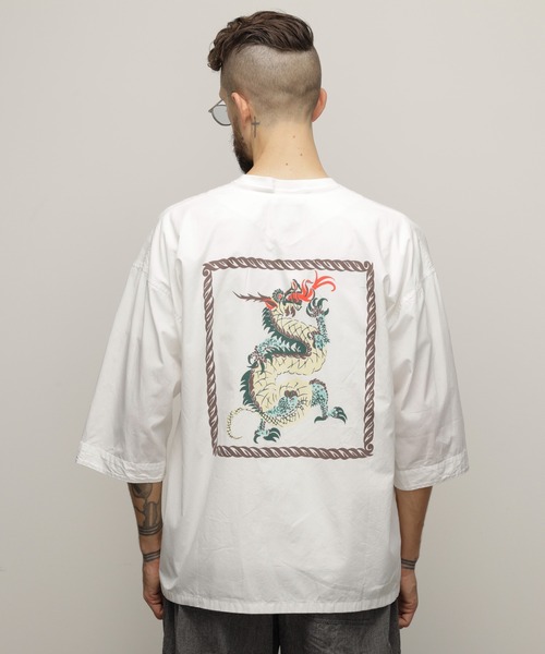 Schott(ショット)の「Schott/ショット/DABO SHIRT "DRAGON"/ダボシャツ "ドラゴン"(シャツ/ブラウス・メンズ・ベージュ/ホワイト・M/L/XL)」の3枚目の写真