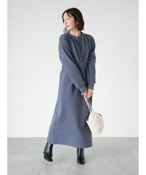 Te chichi TERRASSE（テチチテラス）の「裏起毛タックワンピース（ワンピース・レディース・ブラック/ブルー/オフホワイト・F）」の8枚目の写真